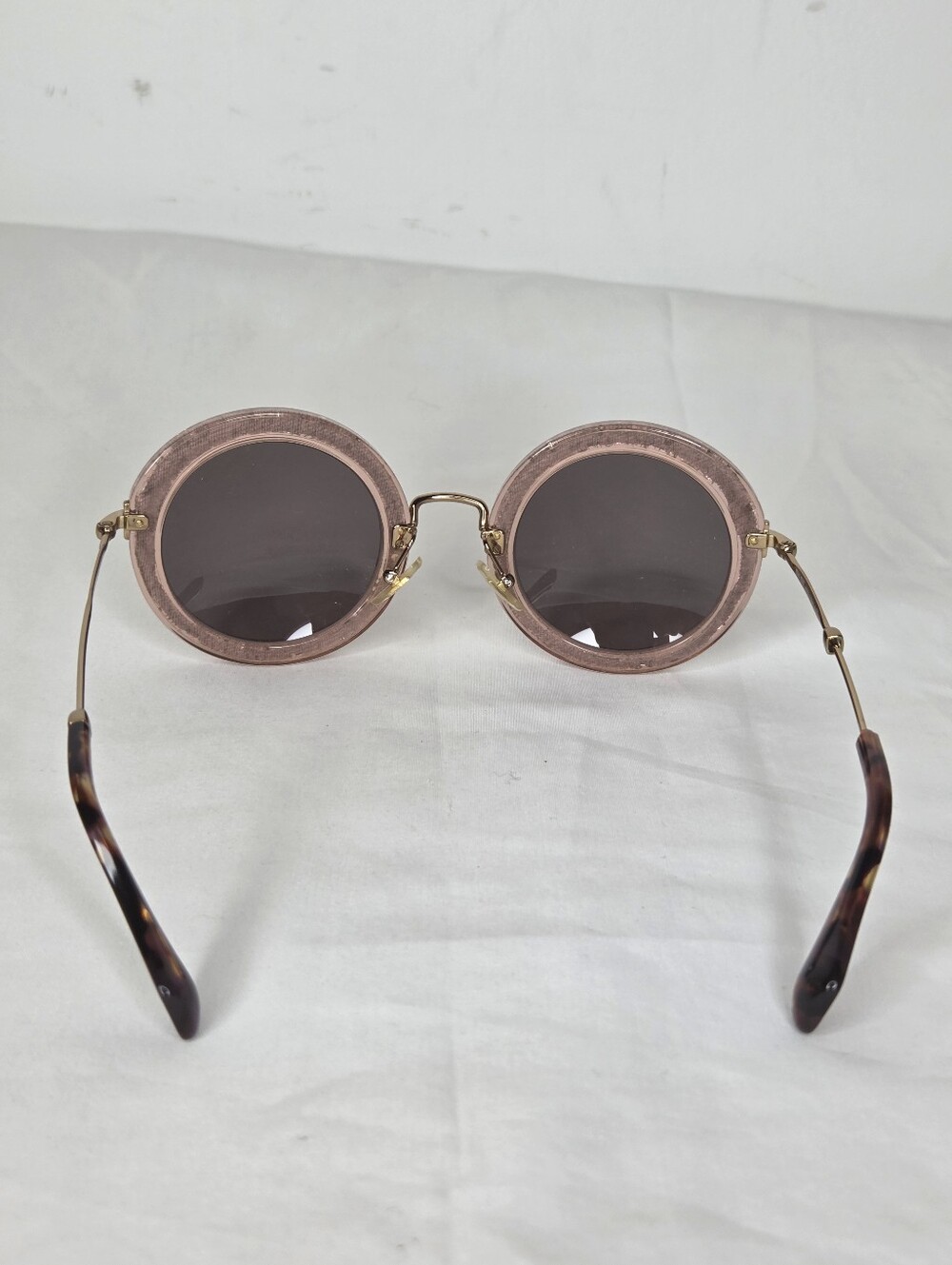 Miu Miu Round Pink Glitter Crystal-Trim Sunglasses - Picture 8 of 13